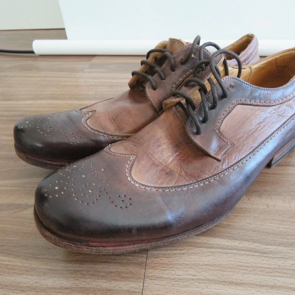 BED STU Bench Made Cobbler Series Wingtip Derby Brogue Shoes Brown Leather 10